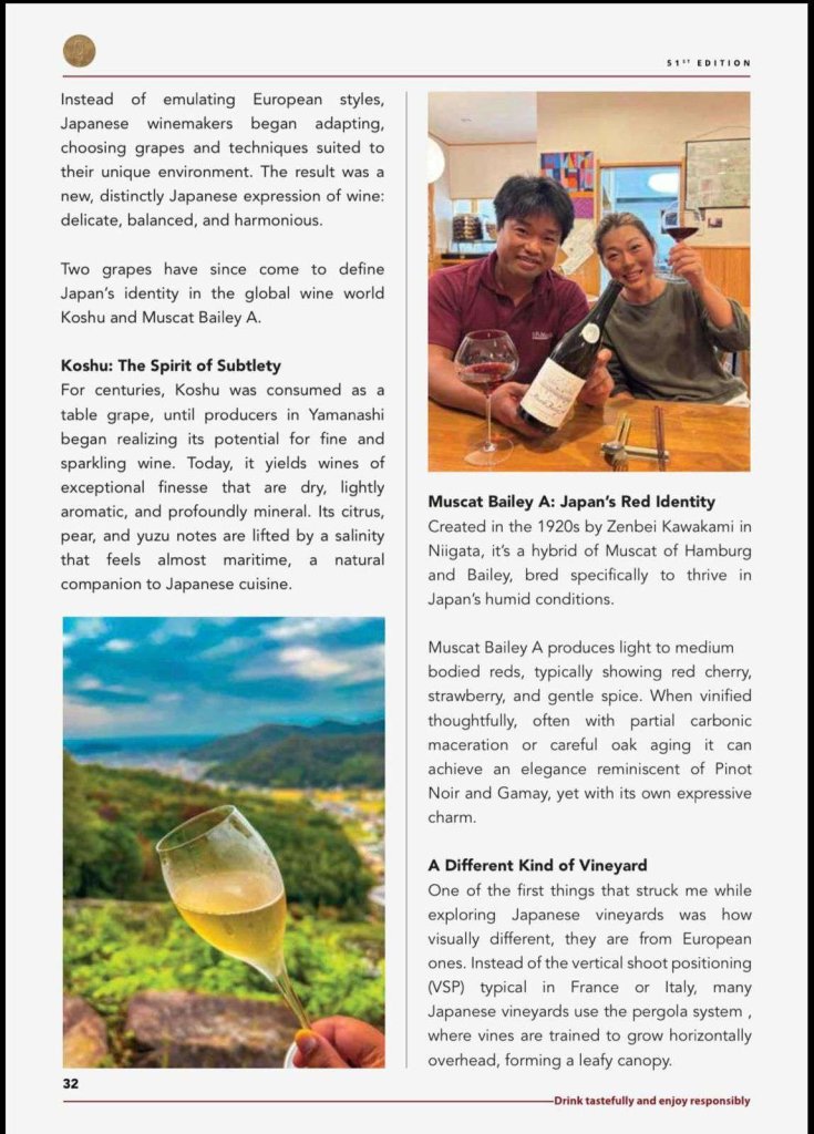 Mohona Chowdhury feature on Japanese wine, Beaune to Tochigi, in Wine and Spirits Club of India, page 2 of 4