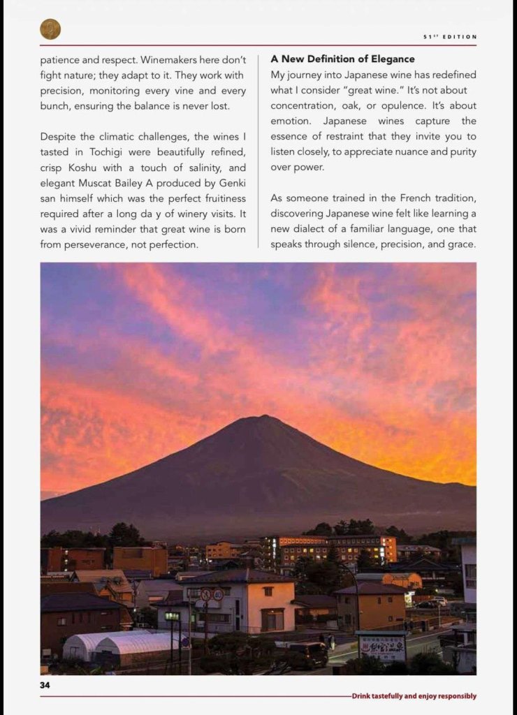Mohona Chowdhury feature on Japanese wine, Beaune to Tochigi, in Wine and Spirits Club of India, page 4 of 4