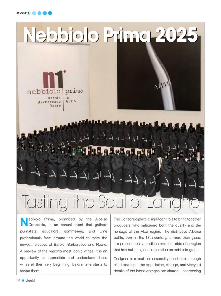 Mohona Chowdhury Nebbiolo Prima feature, Tasting the Soul of Langhe, in Liquid magazine, page 1 of 3