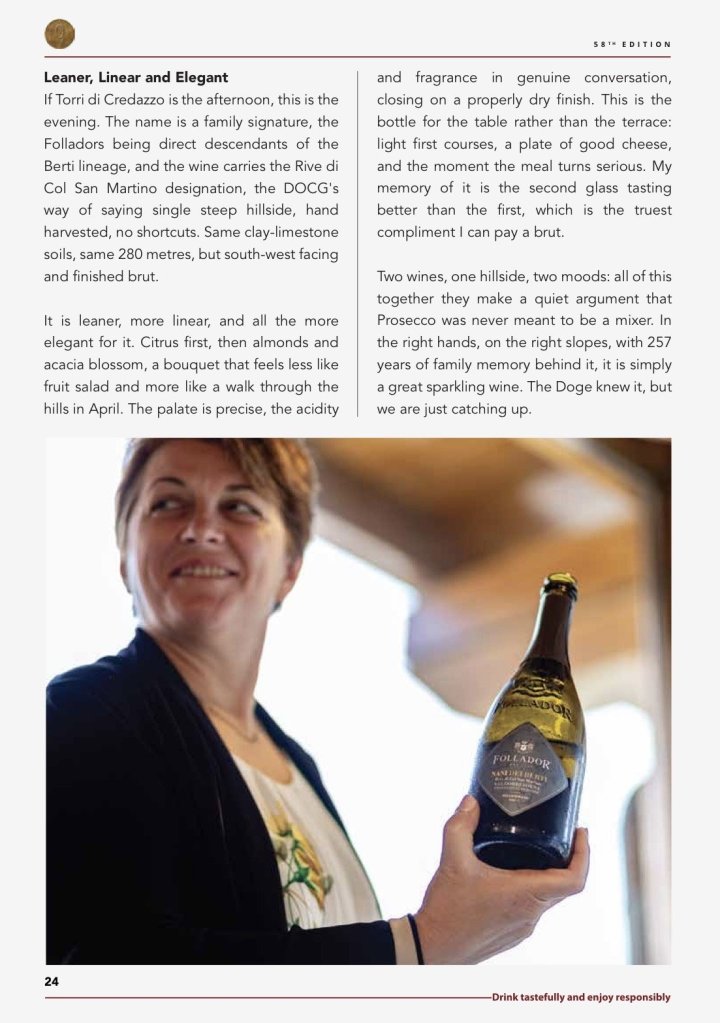 Mohona Chowdhury feature on Follador, Nine Generations of Bubbles, in Wine and Spirits Club of India, page 3 of 3